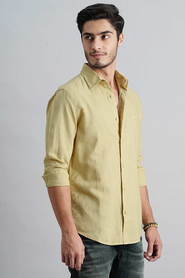 LT KHAKI FULL SLEEVE LINEN SOLID SHIRT (ZACK F/SLV FIT)