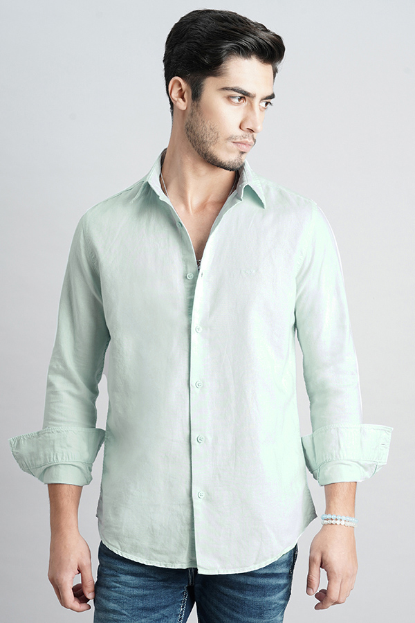 LAVENDER SKY FULL SLEEVE LINEN SOLID SHIRT (ZACK F/SLV FIT)