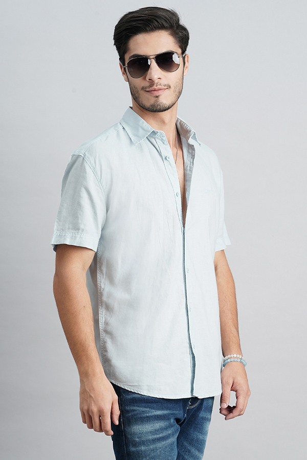 LAVENDER SKY HALF SLEEVE LINEN SOLID SHIRT (ZACK H/SLV FIT)