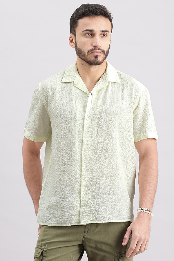 WHITE HALF SLEEVE SEERSUCKER SHIRT (TONY H/SLV FIT)