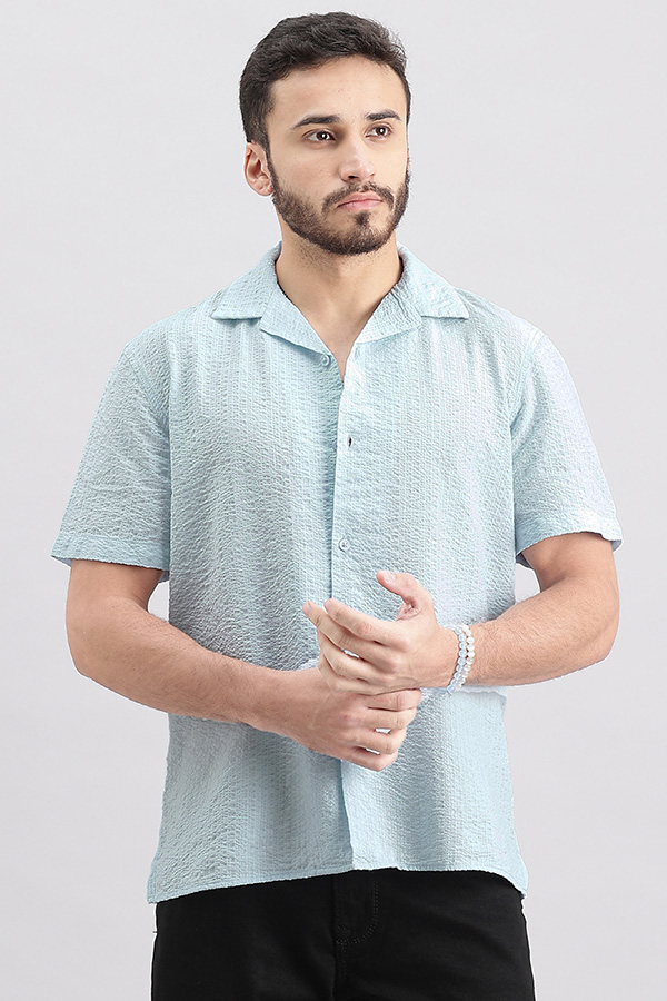 SKY BLUE HALF SLEEVE SEERSUCKER SHIRT (TONY H/SLV FIT)