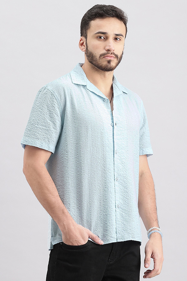 SKY BLUE HALF SLEEVE SEERSUCKER SHIRT (TONY H/SLV FIT)