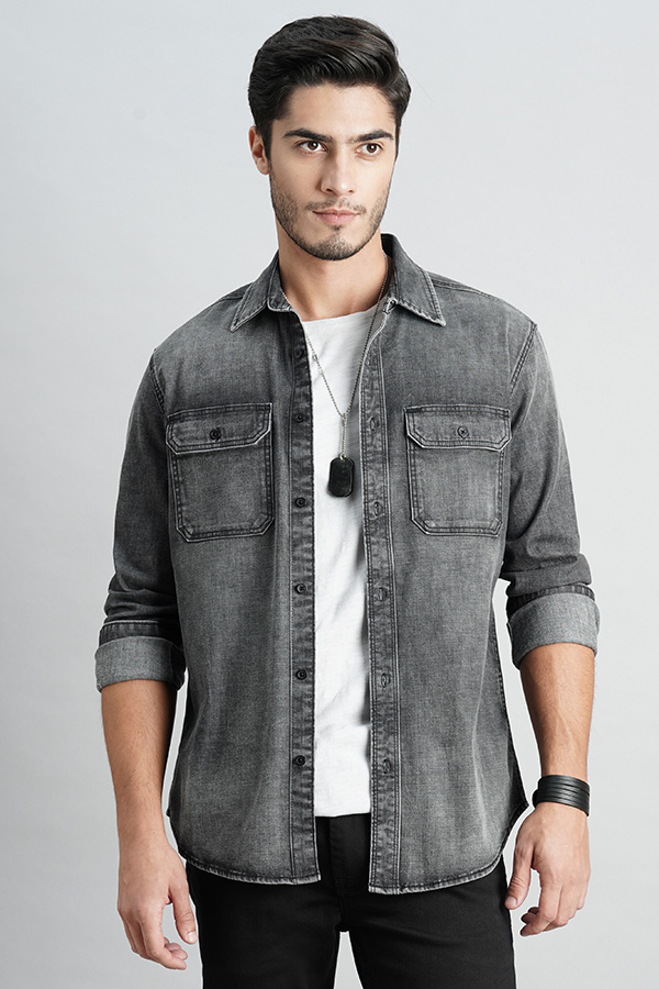 DK GREY FULL SLEEVE DENIM SHIRT (ZACK F/SLV FIT)