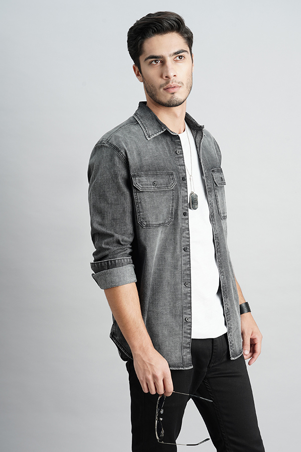 DK GREY FULL SLEEVE DENIM SHIRT (ZACK F/SLV FIT)