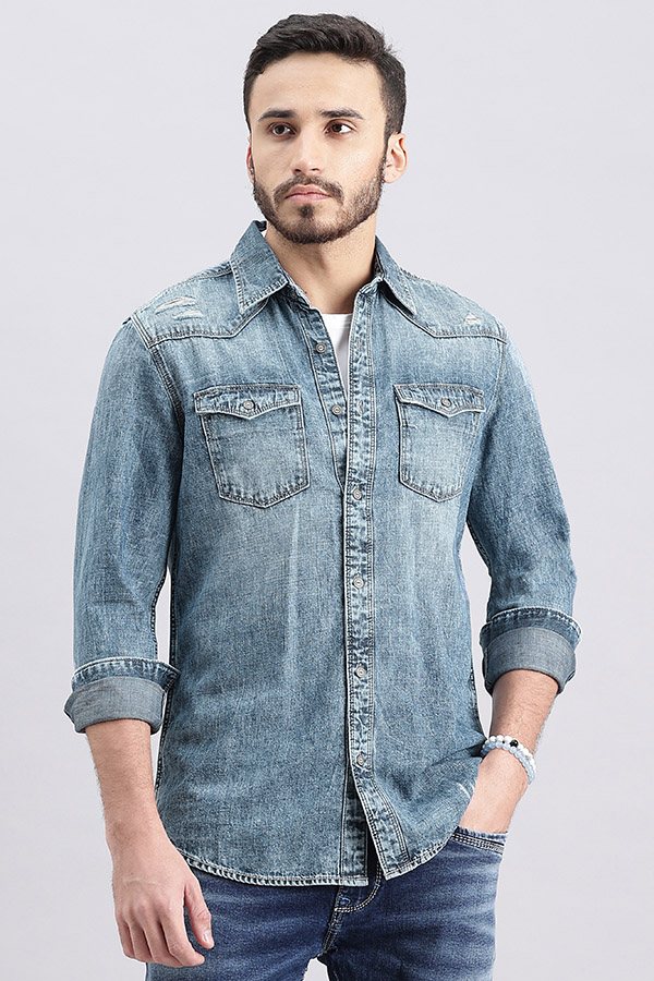 MED BLUE FULL SLEEVE DENIM SHIRT (ZACK F/SLV FIT)