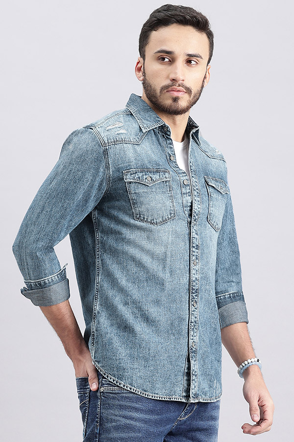 MED BLUE FULL SLEEVE DENIM SHIRT (ZACK F/SLV FIT)