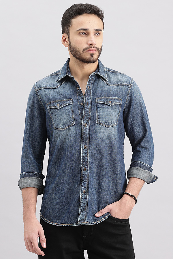 DK BLUE FULL SLEEVE DENIM SHIRT (ZACK F/SLV FIT)