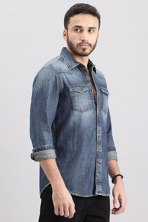 DK BLUE FULL SLEEVE DENIM SHIRT (ZACK F/SLV FIT)