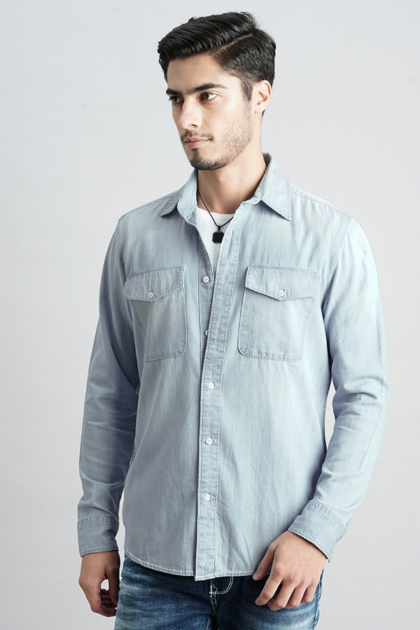 MED BLUE FULL SLEEVE DENIM SHIRT (ZACK F/SLV FIT)