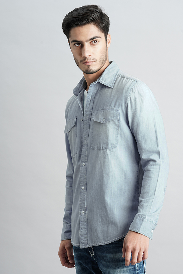 MED BLUE FULL SLEEVE DENIM SHIRT (ZACK F/SLV FIT)