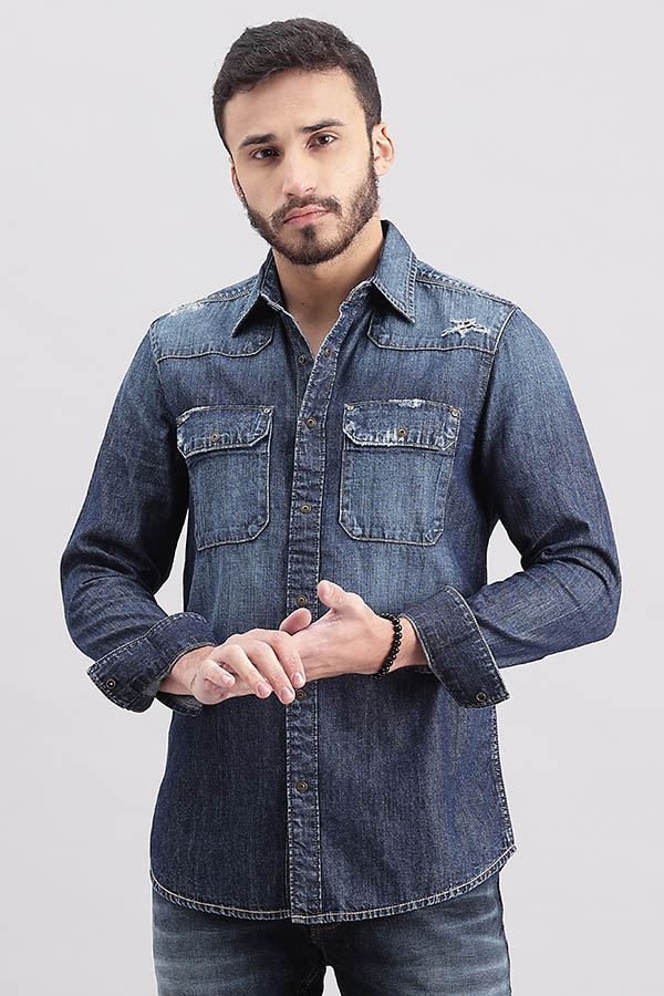 DK BLUE FULL SLEEVE DENIM SHIRT (ZACK F/SLV FIT)