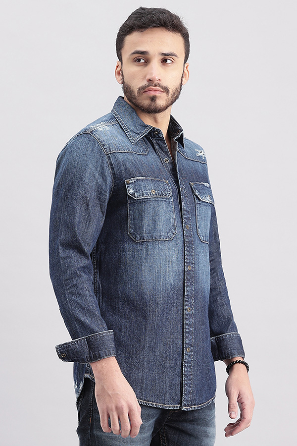 DK BLUE FULL SLEEVE DENIM SHIRT (ZACK F/SLV FIT)