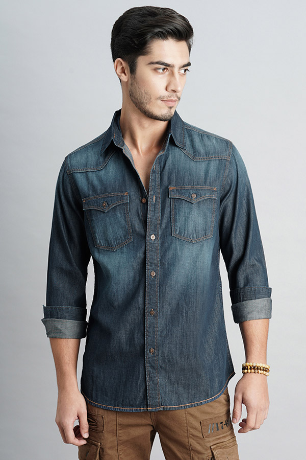 DK BLUE FULL SLEEVE DENIM SHIRT (ZACK F/SLV FIT)