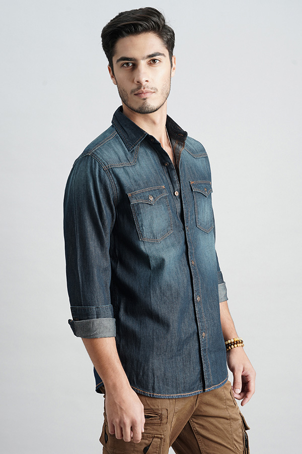 DK BLUE FULL SLEEVE DENIM SHIRT (ZACK F/SLV FIT)