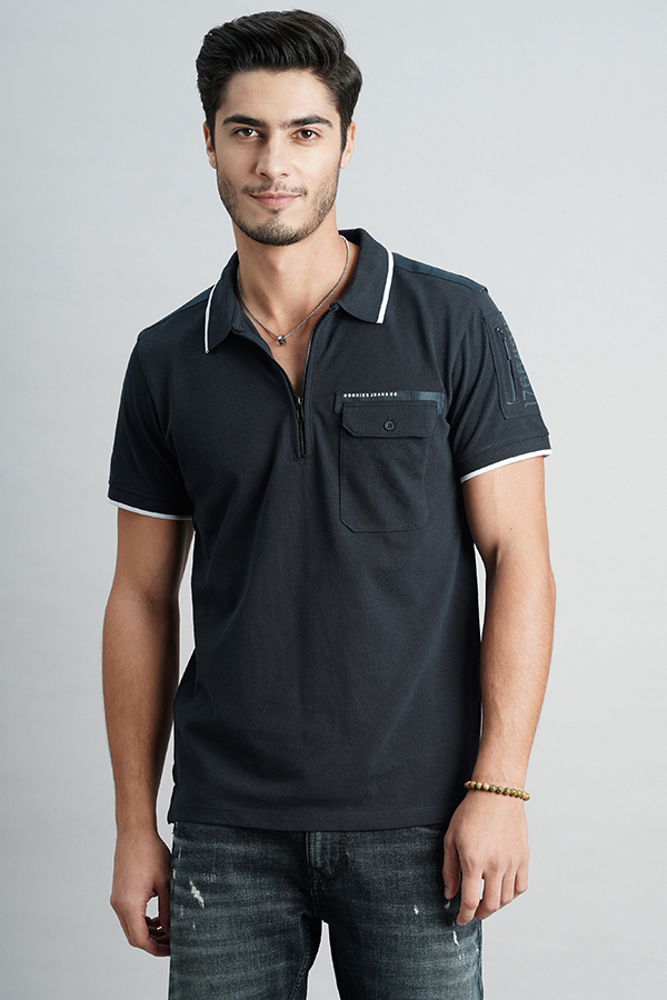 BARITONE BLUE HALF SLEEVE PIOUE POLO TEE (POLO NECK H/SLV SLIM)