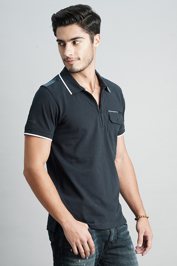 BARITONE BLUE HALF SLEEVE PIOUE POLO TEE (POLO NECK H/SLV SLIM)