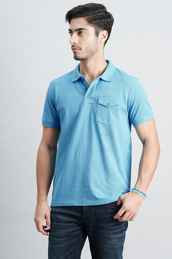 MALIBU BLUE HALF SLEEVE PIOUE POLO TEE (POLO NECK H/SLV SLIM)