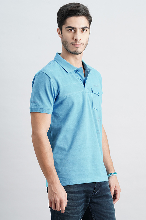 MALIBU BLUE HALF SLEEVE PIOUE POLO TEE (POLO NECK H/SLV SLIM)