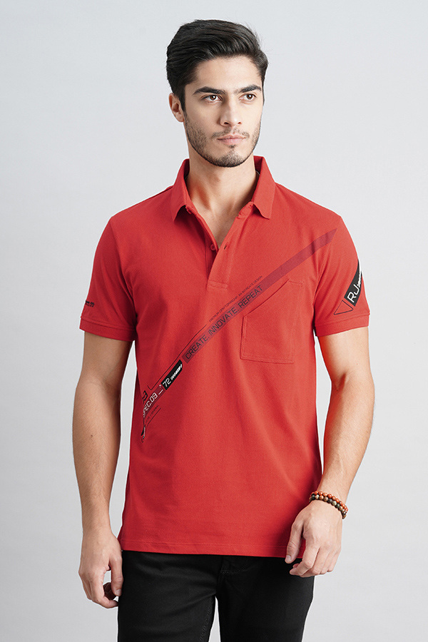 RED HALF SLEEVE PIOUE POLO TEE (POLO NECK H/SLV SLIM)