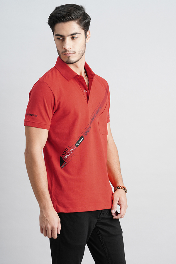 RED HALF SLEEVE PIOUE POLO TEE (POLO NECK H/SLV SLIM)