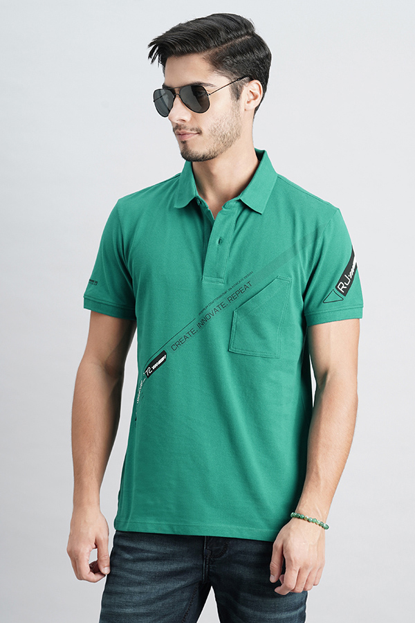 GREEN HALF SLEEVE PIOUE POLO TEE (POLO NECK H/SLV SLIM)