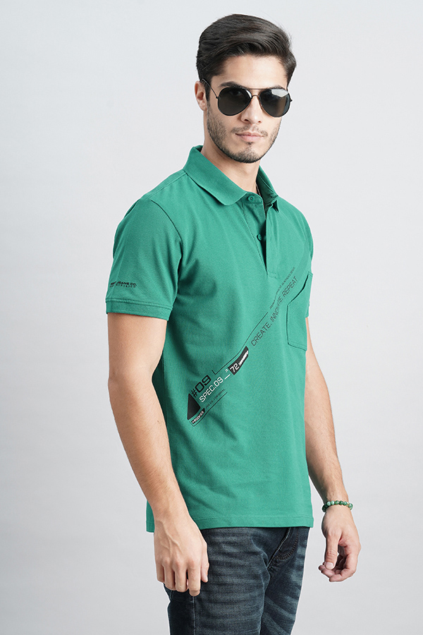 GREEN HALF SLEEVE PIOUE POLO TEE (POLO NECK H/SLV SLIM)