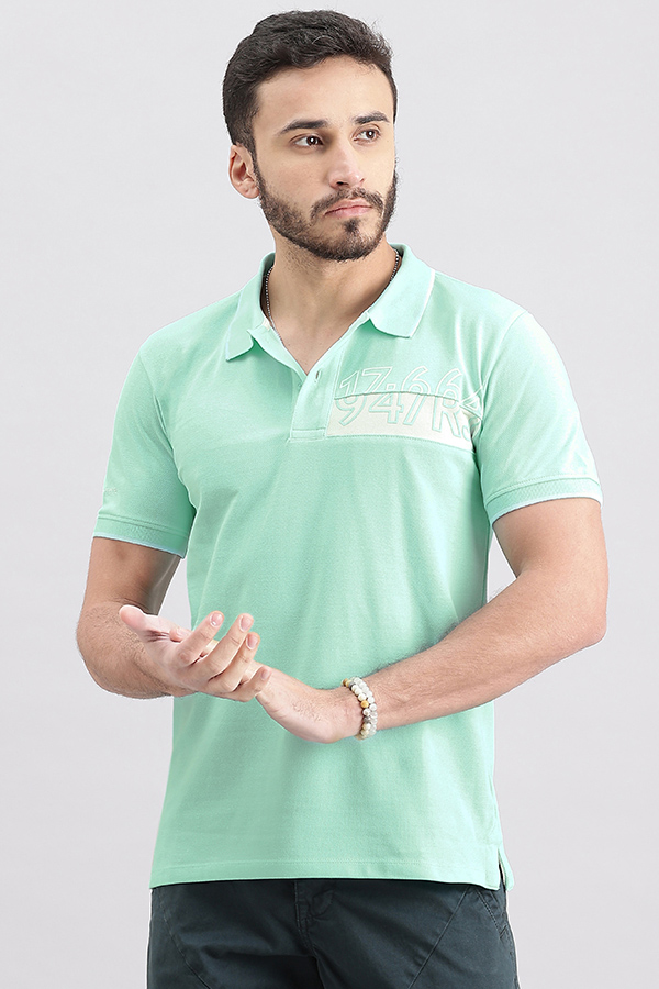 AQUA BLUE HALF SLEEVE PIOUE POLO TEE (POLO NECK H/SLV SLIM)