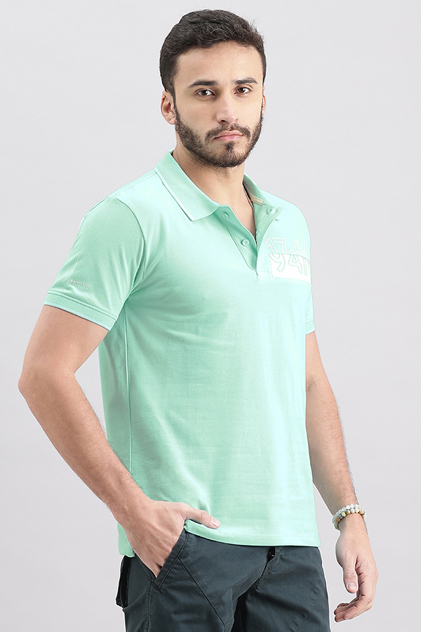 AQUA BLUE HALF SLEEVE PIOUE POLO TEE (POLO NECK H/SLV SLIM)