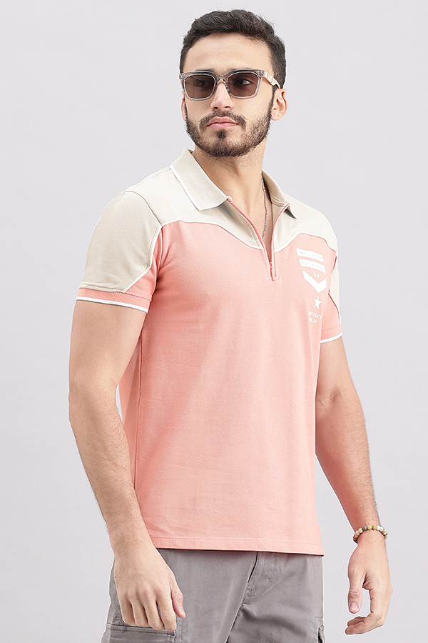 PINK HALF SLEEVE PIOUE POLO TEE (POLO NECK H/SLV SLIM)