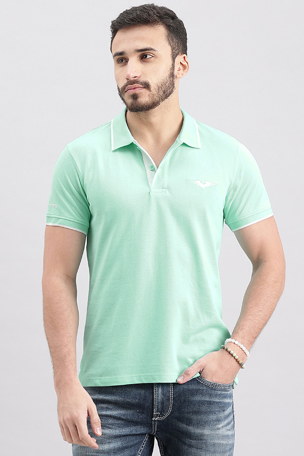 AQUA BLUE HALF SLEEVE PIOUE POLO TEE (POLO NECK H/SLV SLIM)