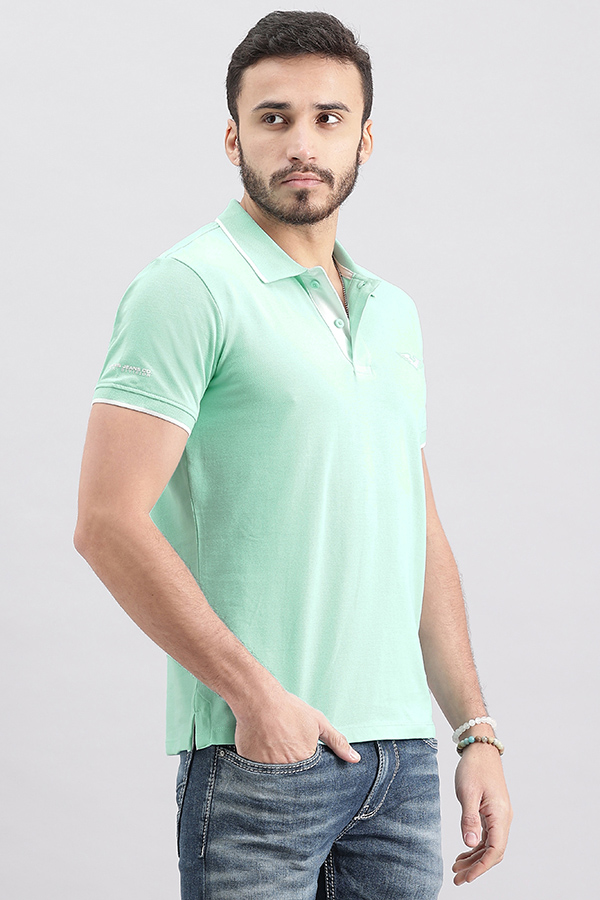 AQUA BLUE HALF SLEEVE PIOUE POLO TEE (POLO NECK H/SLV SLIM)