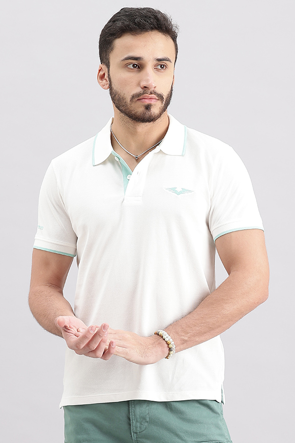 WHITE HALF SLEEVE PIOUE POLO TEE (POLO NECK H/SLV SLIM)