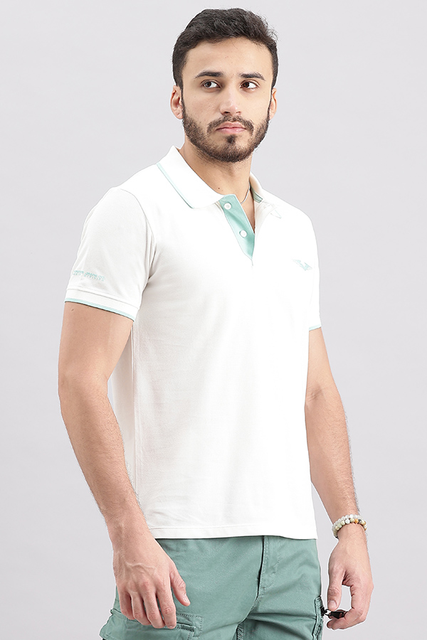 WHITE HALF SLEEVE PIOUE POLO TEE (POLO NECK H/SLV SLIM)