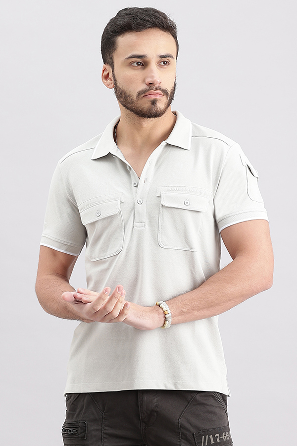 WHITE HALF SLEEVE PIOUE POLO TEE (POLO NECK H/SLV SLIM)