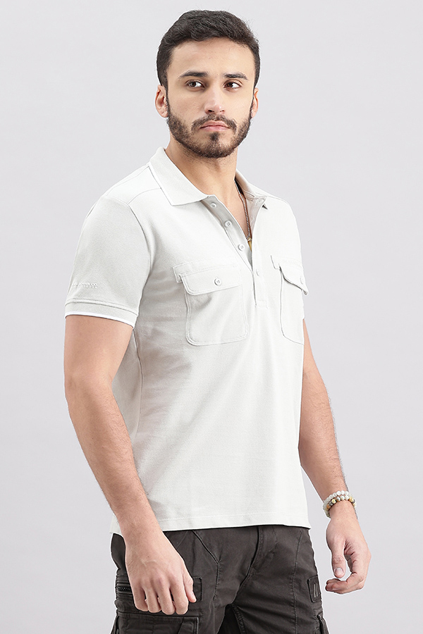 WHITE HALF SLEEVE PIOUE POLO TEE (POLO NECK H/SLV SLIM)