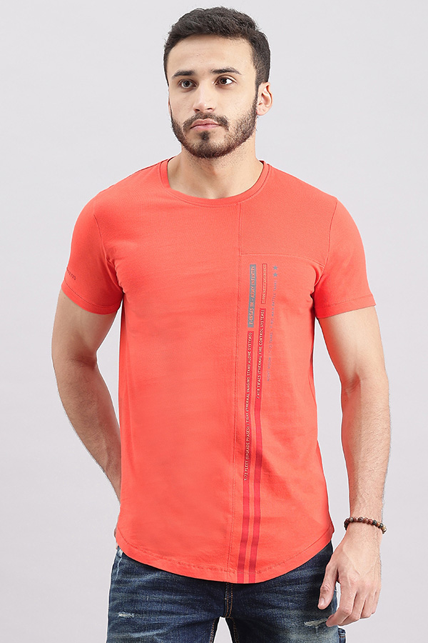 MANDARIN RED HALF SLEEVE ROUND NECK TEE (R NECK H/SLV SLIM)