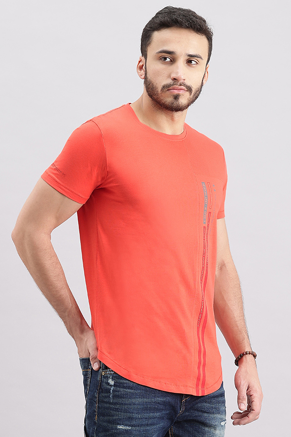 MANDARIN RED HALF SLEEVE ROUND NECK TEE (R NECK H/SLV SLIM)