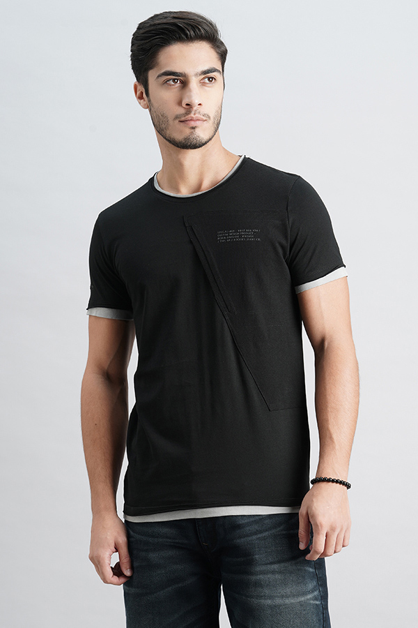 JET BALCK HALF SLEEVE ROUND NECK TEE (R NECK H/SLV SLIM)