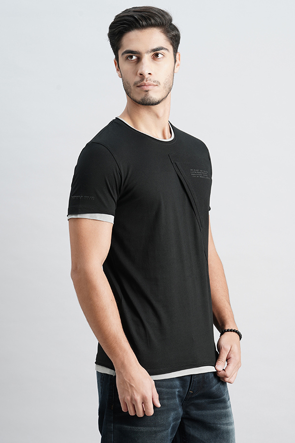 JET BALCK HALF SLEEVE ROUND NECK TEE (R NECK H/SLV SLIM)