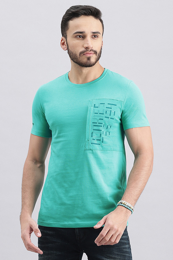 BRIGHT AQUA HALF SLEEVE ROUND NECK TEE (R NECK H/SLV SLIM)