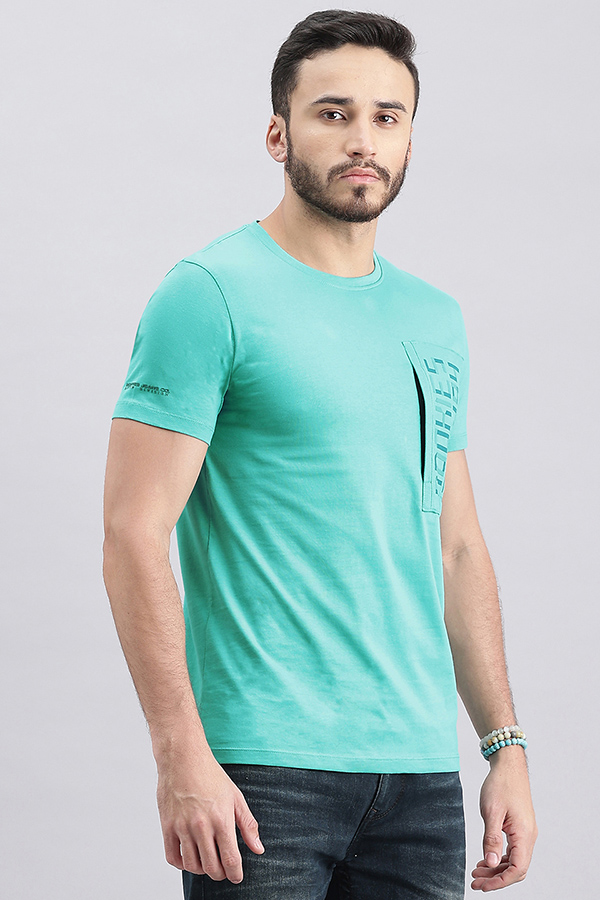 BRIGHT AQUA HALF SLEEVE ROUND NECK TEE (R NECK H/SLV SLIM)