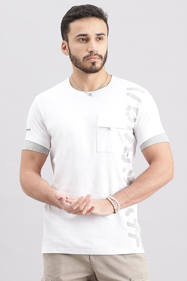 WHITE HALF SLEEVE ROUND NECK TEE (R NECK H/SLV SLIM)