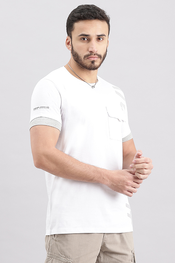 WHITE HALF SLEEVE ROUND NECK TEE (R NECK H/SLV SLIM)