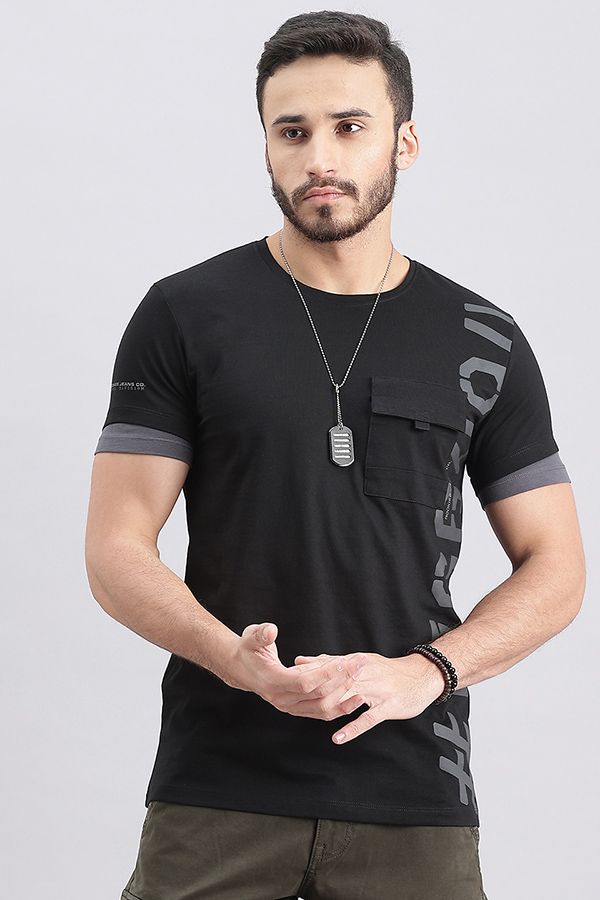 JET BLACK HALF SLEEVE ROUND NECK TEE (R NECK H/SLV SLIM)