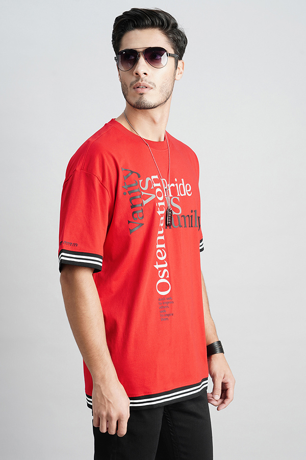 DK RED HALF SLEEVE OVERSIZED TEE (OVERSIZED TEE H/SLV SLIM)