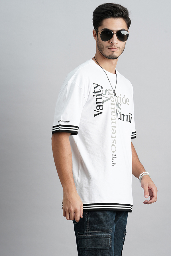 WHITE HALF SLEEVE OVERSIZED TEE (OVERSIZED TEE H/SLV SLIM)