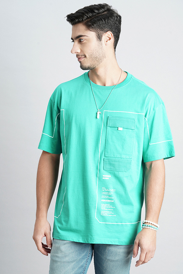 BRIGHT AQUA HALF SLEEVE OVERSIZED TEE (OVERSIZED TEE H/SLV SLIM)