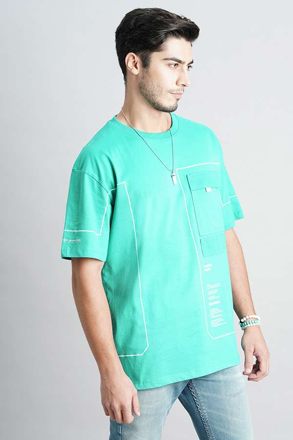 BRIGHT AQUA HALF SLEEVE OVERSIZED TEE (OVERSIZED TEE H/SLV SLIM)