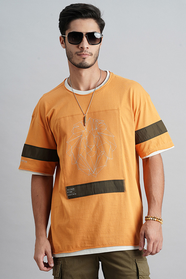 DK MUSTARD HALF SLEEVE OVERSIZED TEE (OVERSIZED TEE H/SLV SLIM)