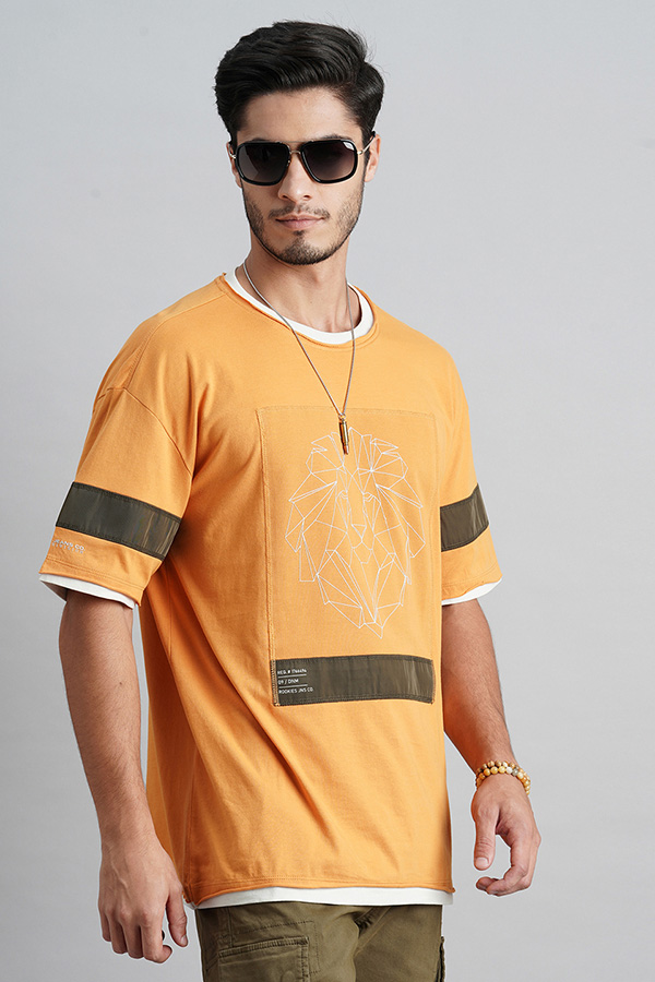 DK MUSTARD HALF SLEEVE OVERSIZED TEE (OVERSIZED TEE H/SLV SLIM)